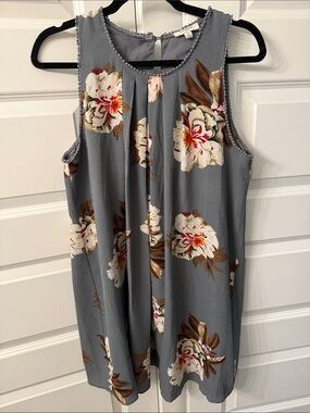 Umgee Gray Sleeveless Floral Mini Dress with Cream & Brown Accents